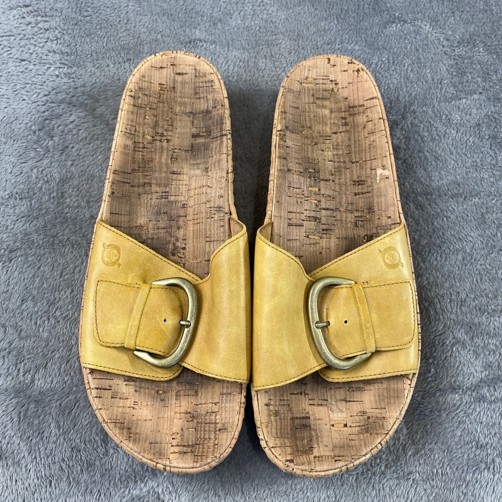 Born Slide Sandals Sloane Women 10 Yellow Leather Cork Platform Buckle BR0035207